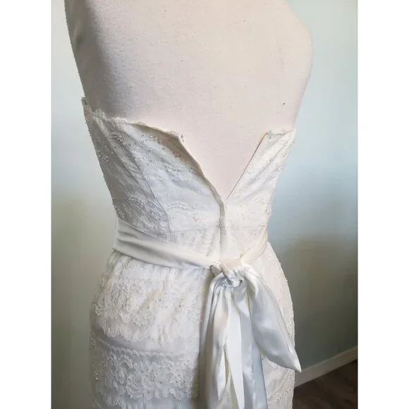 Galina Davids Bridal Womens 6 Wedding Dress Lacy Train Classic Strapless Elegant - Picture 6 of 6